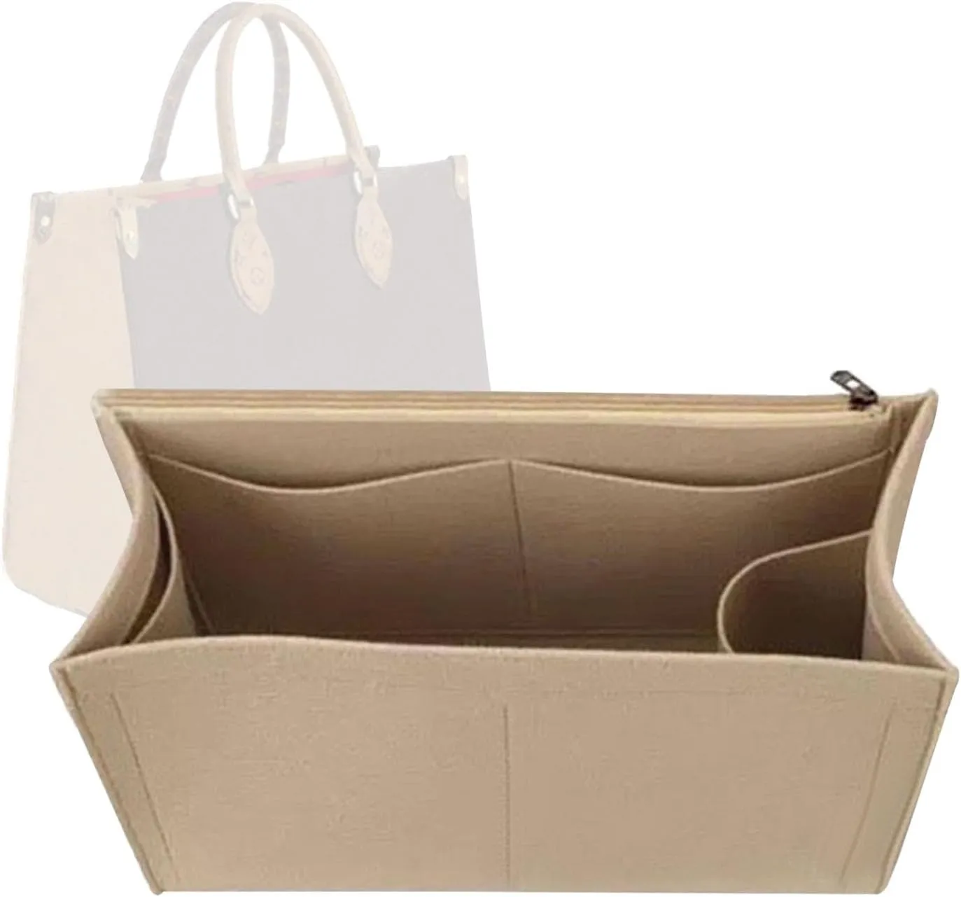 Lckaey Purse Insert For ONTHEGO PM MM GM Wallet Tote - Felt Organizer - With Zipper Pocket 1081Khaki-M