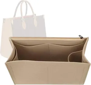 Lckaey Purse Insert For ONTHEGO PM MM GM Wallet Tote - Felt Organizer - With Zipper Pocket 1081Khaki-M
