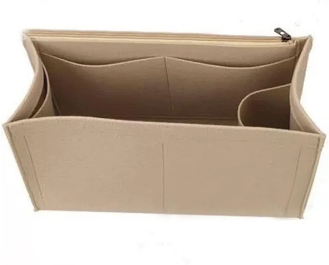 Lckaey Purse Insert For ONTHEGO PM MM GM Wallet Tote - Felt Organizer - With Zipper Pocket 1081Khaki-M