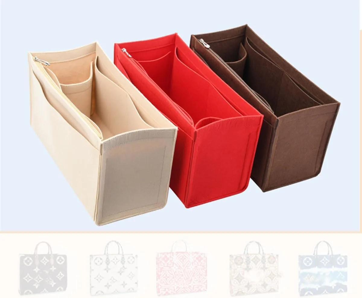 Lckaey Purse Insert For ONTHEGO PM MM GM Wallet Tote - Felt Organizer - With Zipper Pocket 1081Khaki-M