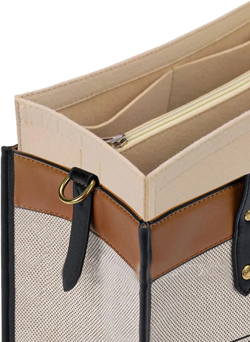 Lckaey Purse Insert For ONTHEGO PM MM GM Wallet Tote - Felt Organizer - With Zipper Pocket 1081Khaki-M