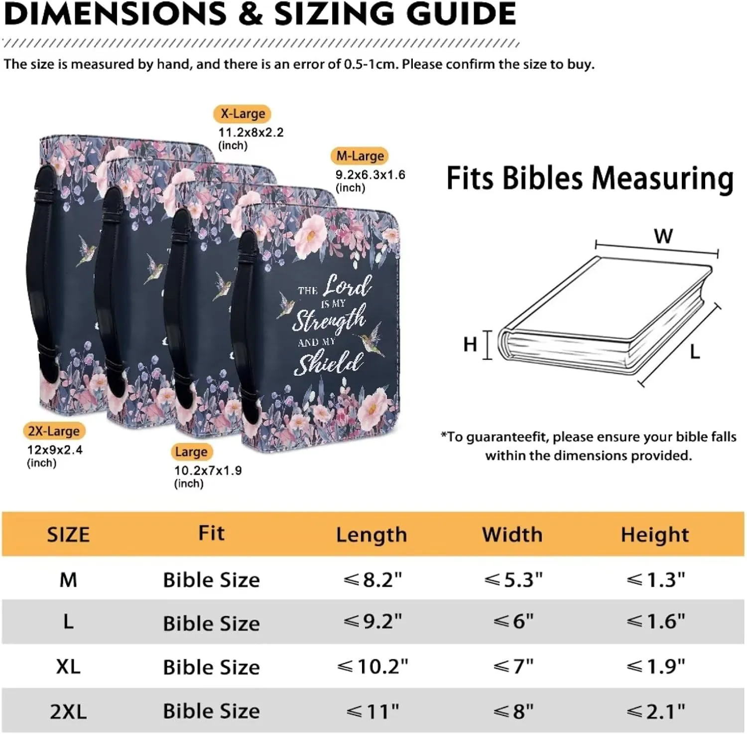 Leather Bible Cover Case/Book Cover, Bible Case for Women Girls, Bible Cover Bags Floral Pattern with Handle Fits for Standard Size Bible, Sunflower Text,L