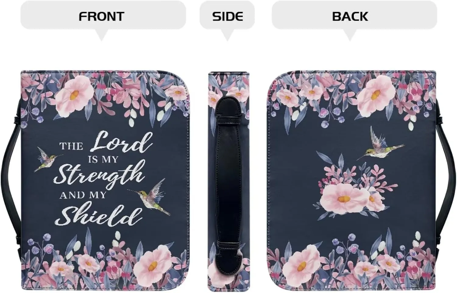 Leather Bible Cover Case/Book Cover, Bible Case for Women Girls, Bible Cover Bags Floral Pattern with Handle Fits for Standard Size Bible, Sunflower Text,L