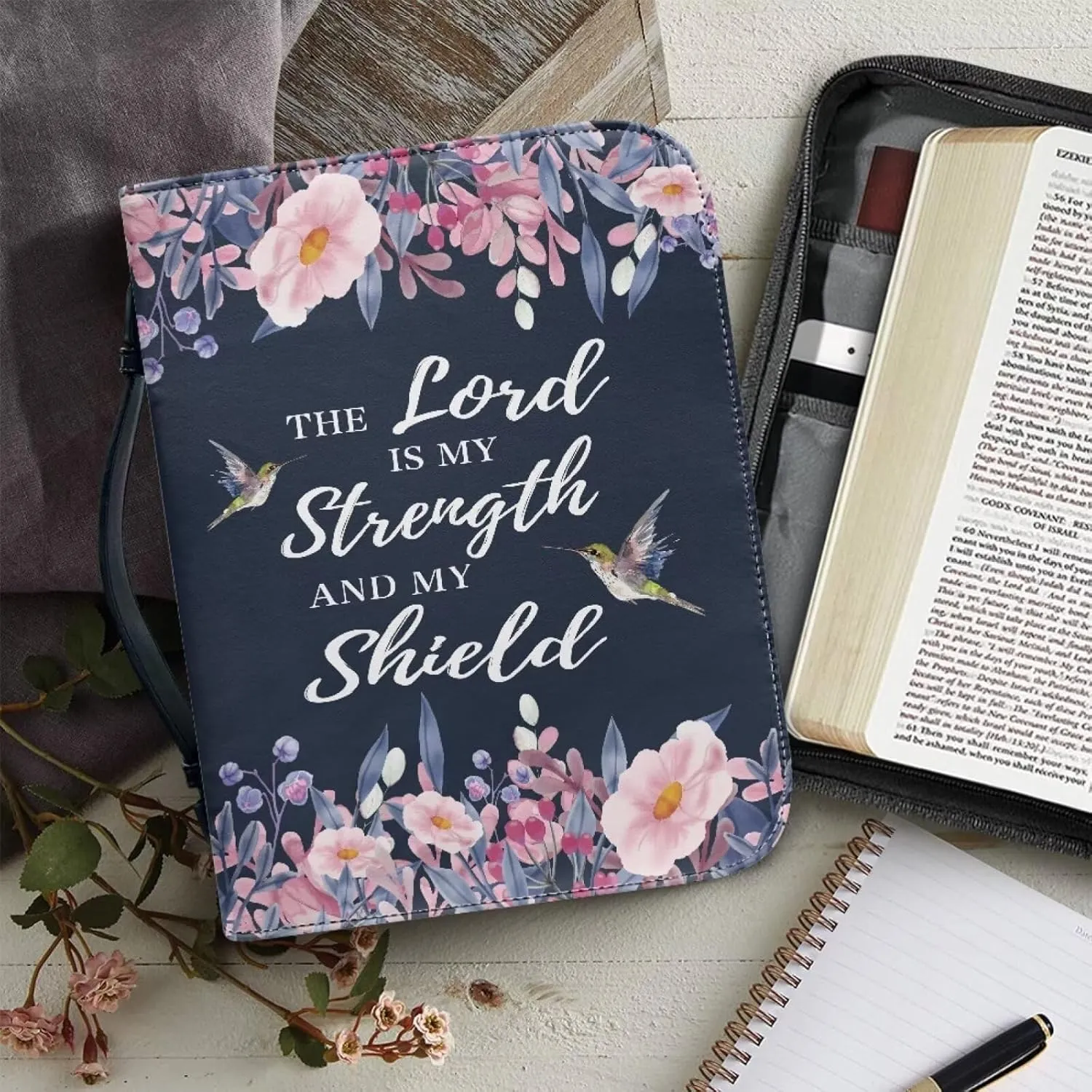 Leather Bible Cover Case/Book Cover, Bible Case for Women Girls, Bible Cover Bags Floral Pattern with Handle Fits for Standard Size Bible, Sunflower Text,L