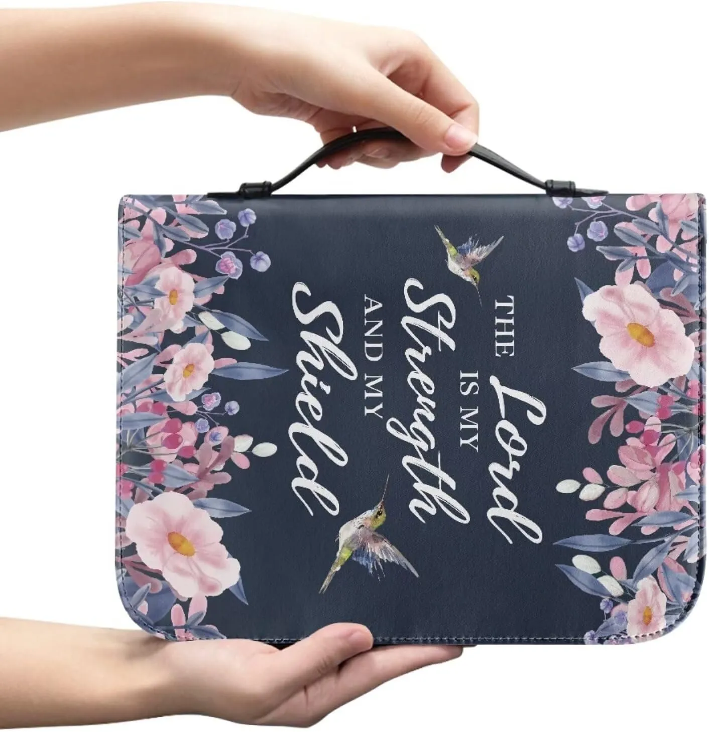 Leather Bible Cover Case/Book Cover, Bible Case for Women Girls, Bible Cover Bags Floral Pattern with Handle Fits for Standard Size Bible, Sunflower Text,L