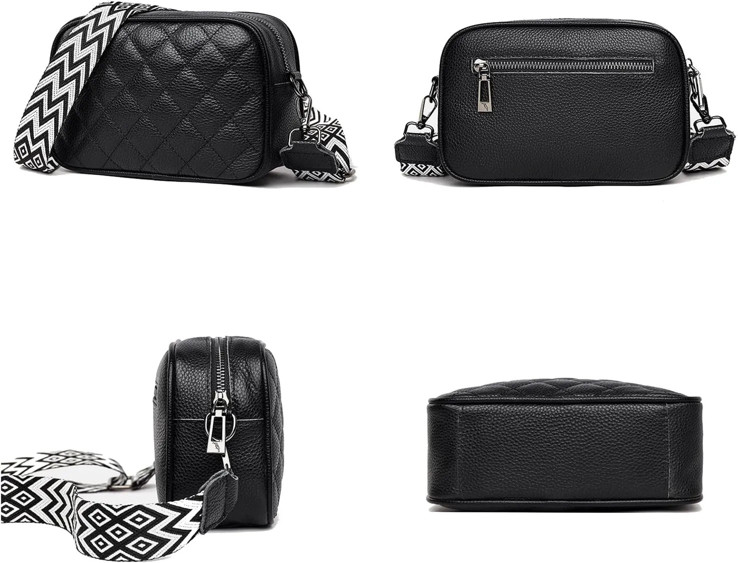 Leather Crossbody Bag for Women, Small Purse Shoulder Bag with Wide Strap, Zipper Pocket, Crossbody Handbag for Women
