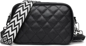 Leather Crossbody Bag for Women, Small Purse Shoulder Bag with Wide Strap, Zipper Pocket, Crossbody Handbag for Women