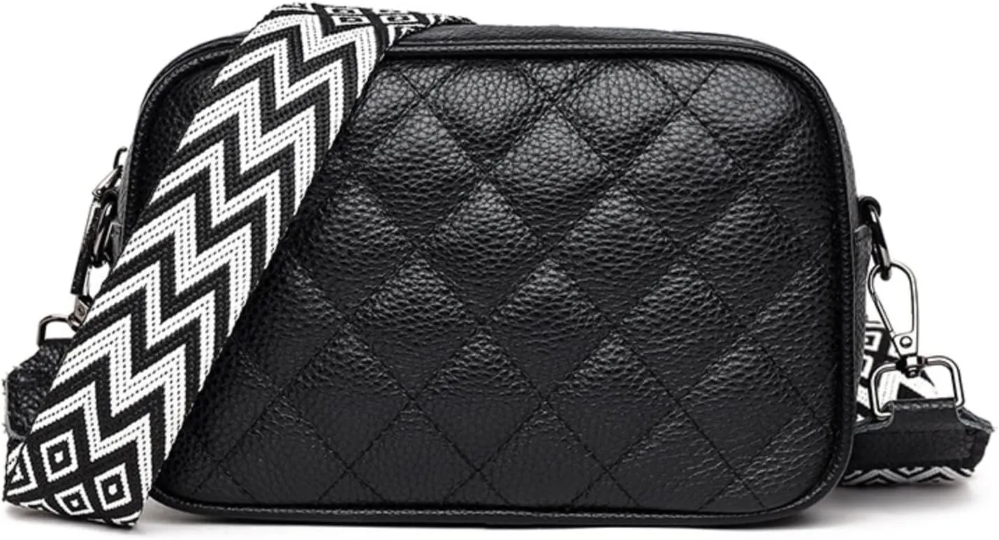 Leather Crossbody Bag for Women, Small Purse Shoulder Bag with Wide Strap, Zipper Pocket, Crossbody Handbag for Women