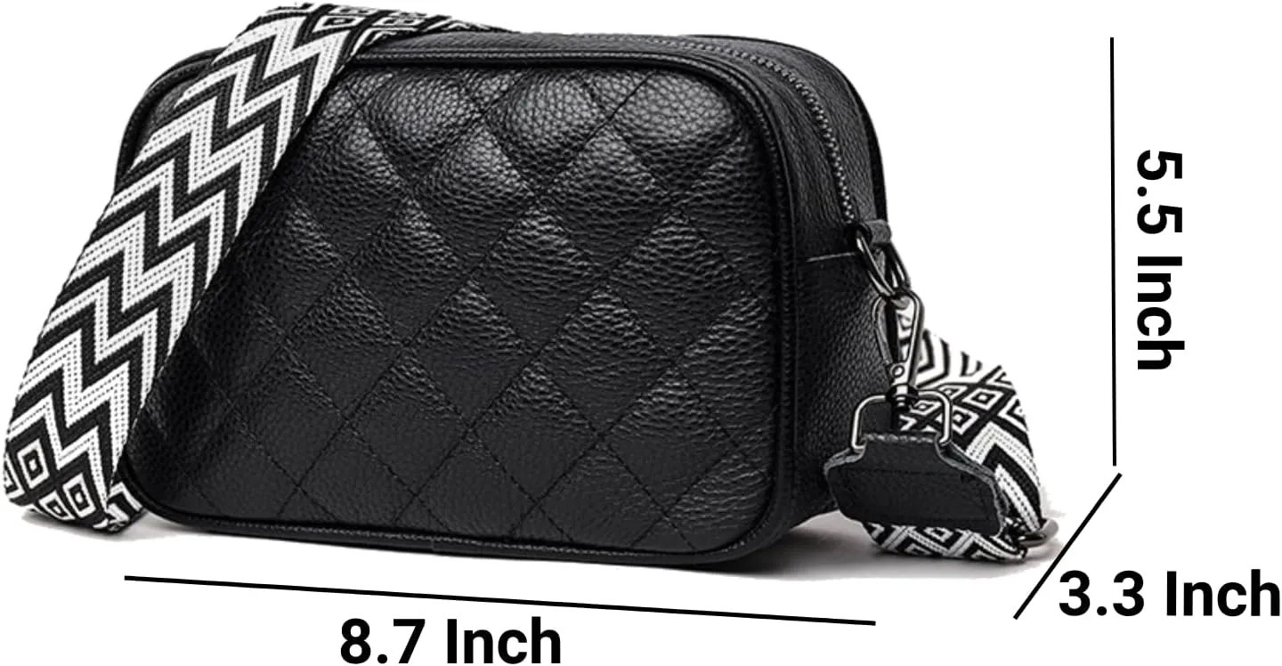 Leather Crossbody Bag for Women, Small Purse Shoulder Bag with Wide Strap, Zipper Pocket, Crossbody Handbag for Women
