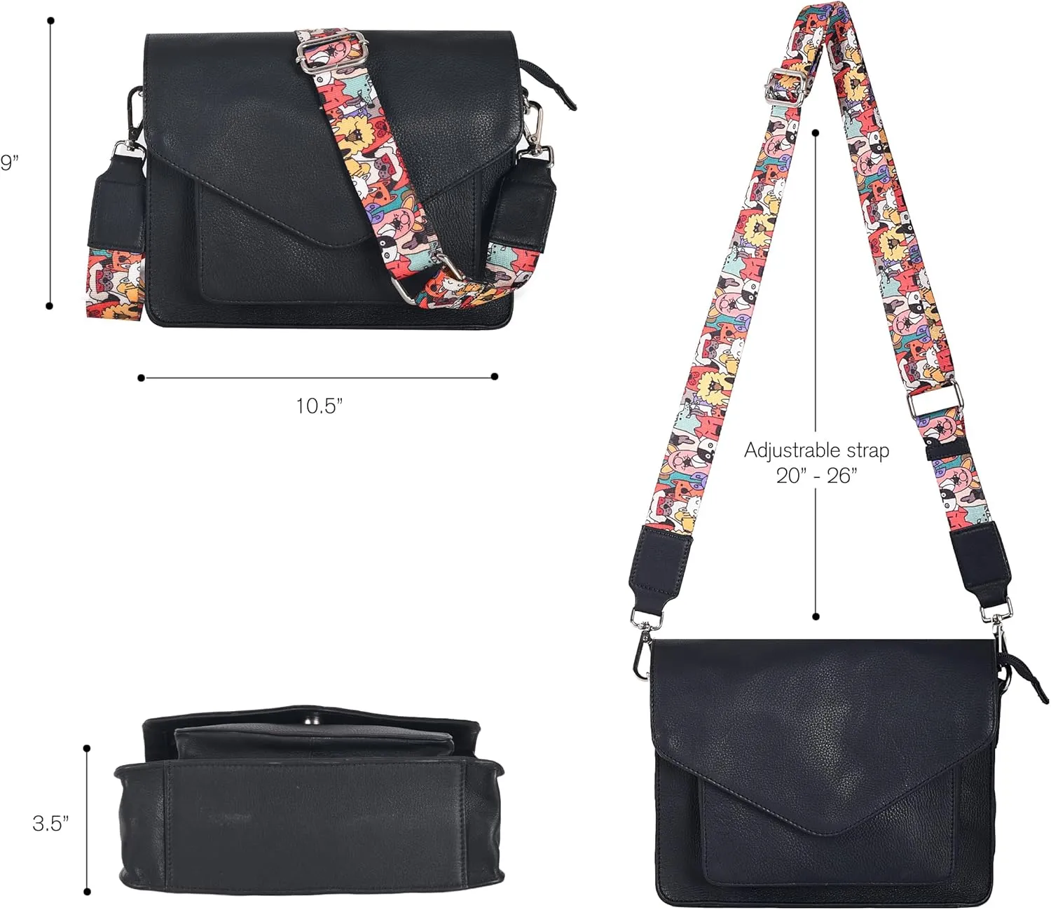 Leather Flapover Crossbody Handbag Purse for Women with Adjustable Strap & Overflap Snap Closure Tote/Bag