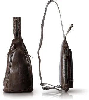 Leather Sling Bag for Men Cross Chest Shoulder Bag with Anti-Theft Hidden Air Tag Holder Crossbody Sling Bag