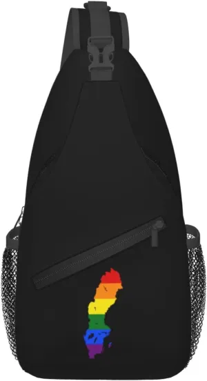 LGBT Flag Map Of Sweden Crossbody Bags For Women Men Chest Backpack Gym Shoulder Bag Travel Outdoor Sports Casual Crossbody Bags