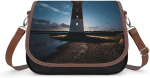 Lighthouse at Night Shoulder Bags PU Leather Shoulder Handbag Large Capacity Crossbody Bag for Women