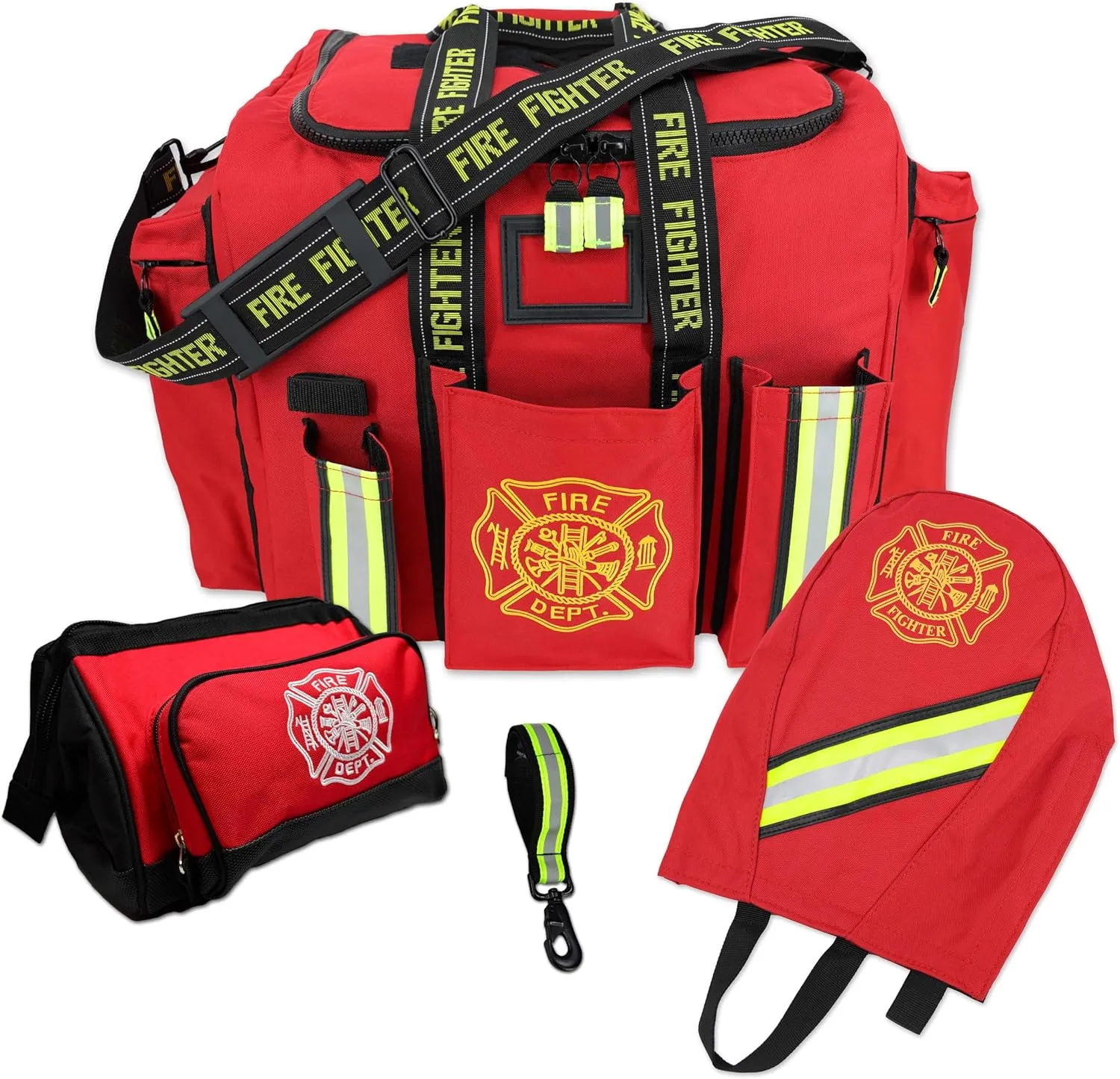 Lightning X Premium Firefighter Turnout Gear Bag Captain's Bundle w/Glove Strap   SCBA Mask & Toiletry Bags RED