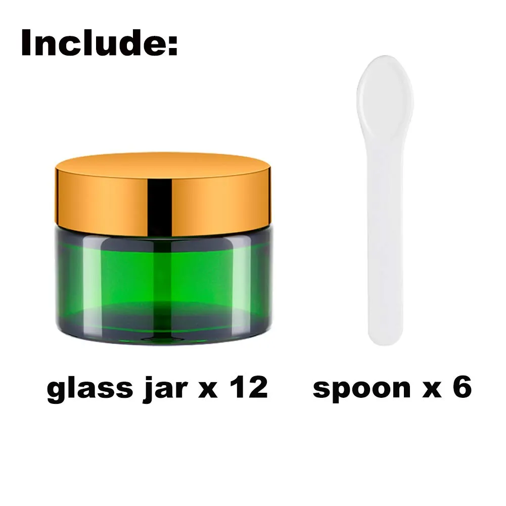 Lil Ray 1 oz Round Green Glass Jar with Inner Liners and Gold Lid (24pcs)