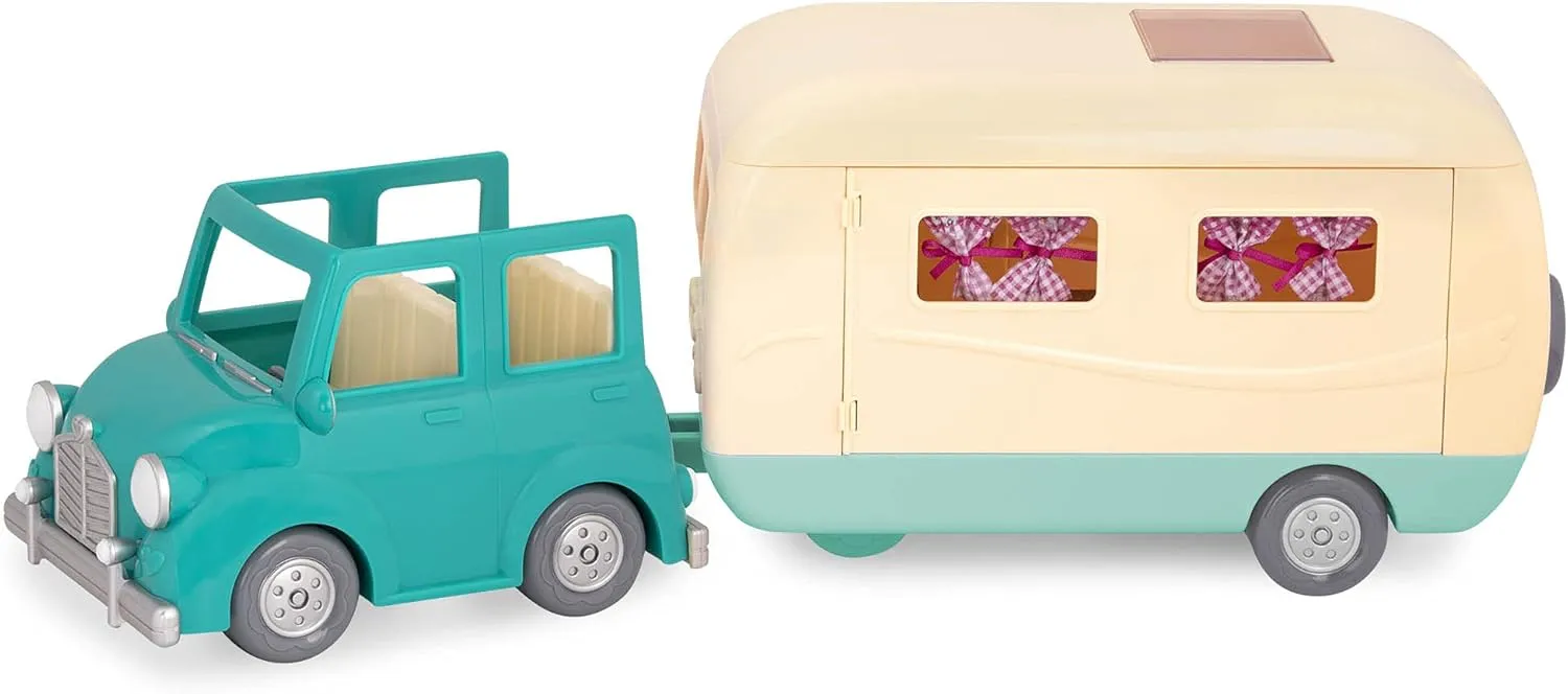Li’l Woodzeez – Happy Camper Blue with Detachable Toy Vehicle – 40 Pcs Dollhouse Playset Including Furnitures, Play Food & Kitchen Accessories for Kids Age 3  – Doll Figures Sold Seperately