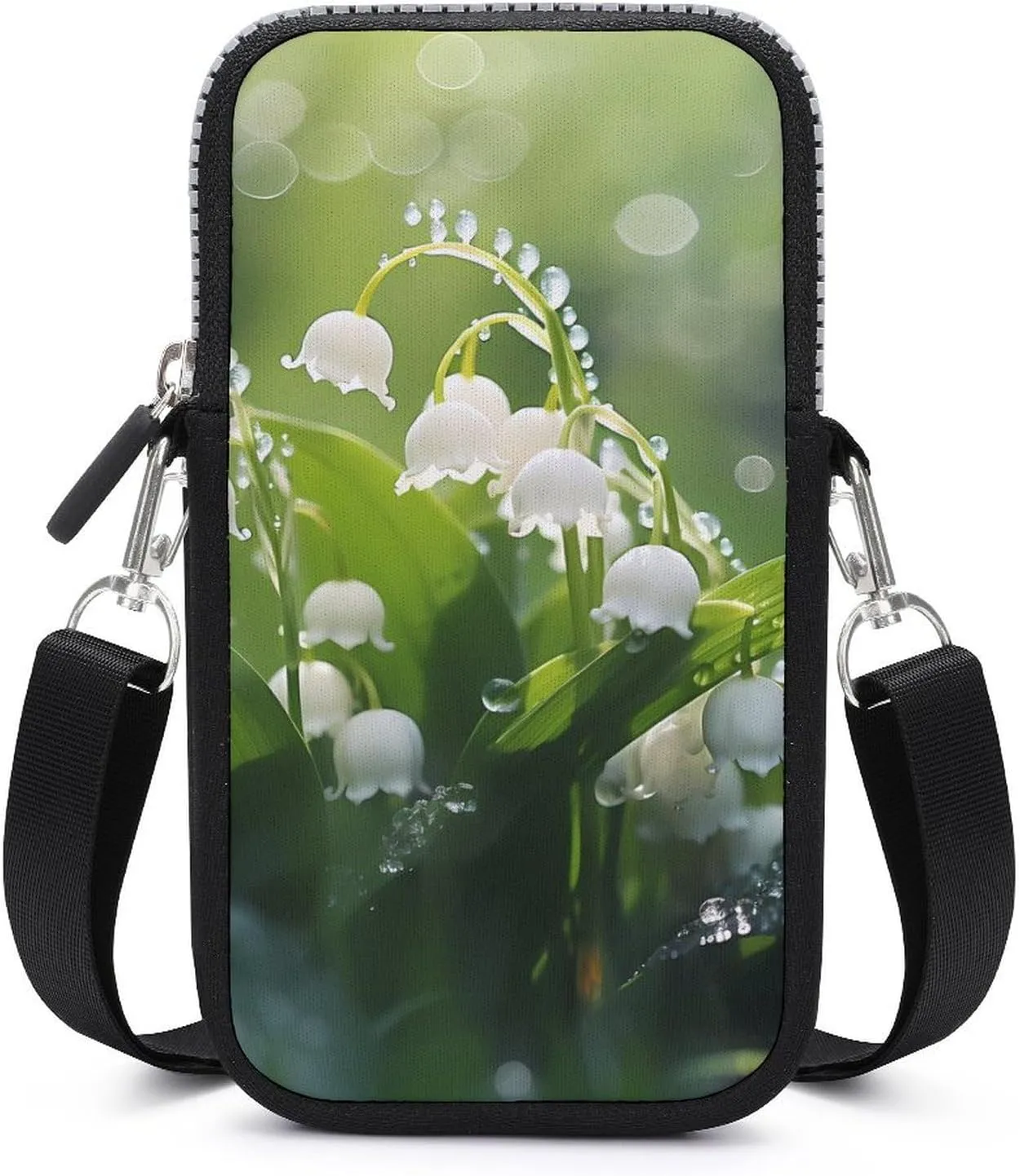 Lily of The Valley Flowers Green Leaves Phone Purse Crossbody for Women Card Holder Wallet Shoulder Bag for Work Travel