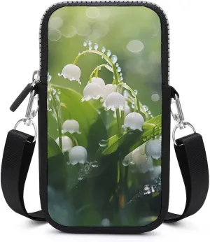 Lily of The Valley Flowers Green Leaves Phone Purse Crossbody for Women Card Holder Wallet Shoulder Bag for Work Travel