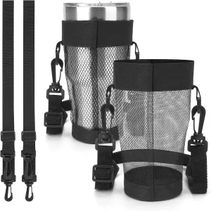 Linkidea 2 Pack Mesh Tumbler Carrier with Strap Compatible with 30oz YETI Rambler, Greens Steel Beast, RTIC Tumbler, Lightweight Waterbottle Net Sling Holder, 59'' Long Shoulder Strap