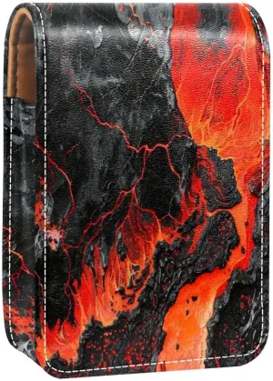 Lipstick Case Lava Magma Prints Mini Lipstick Holder Organizer Bag With Mirror for Purse Travel Cosmetic Pouch