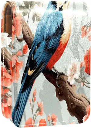 Lipstick Case Woodpecker Bird on Red Berries Branch Prints Mini Lipstick Holder Organizer Bag With Mirror for Purse Travel Cosmetic Pouch