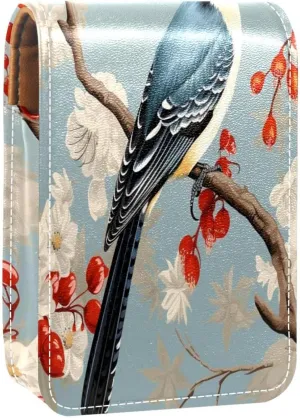 Lipstick Case Woodpecker Bird on Red Berries Branch Prints Mini Lipstick Holder Organizer Bag With Mirror for Purse Travel Cosmetic Pouch