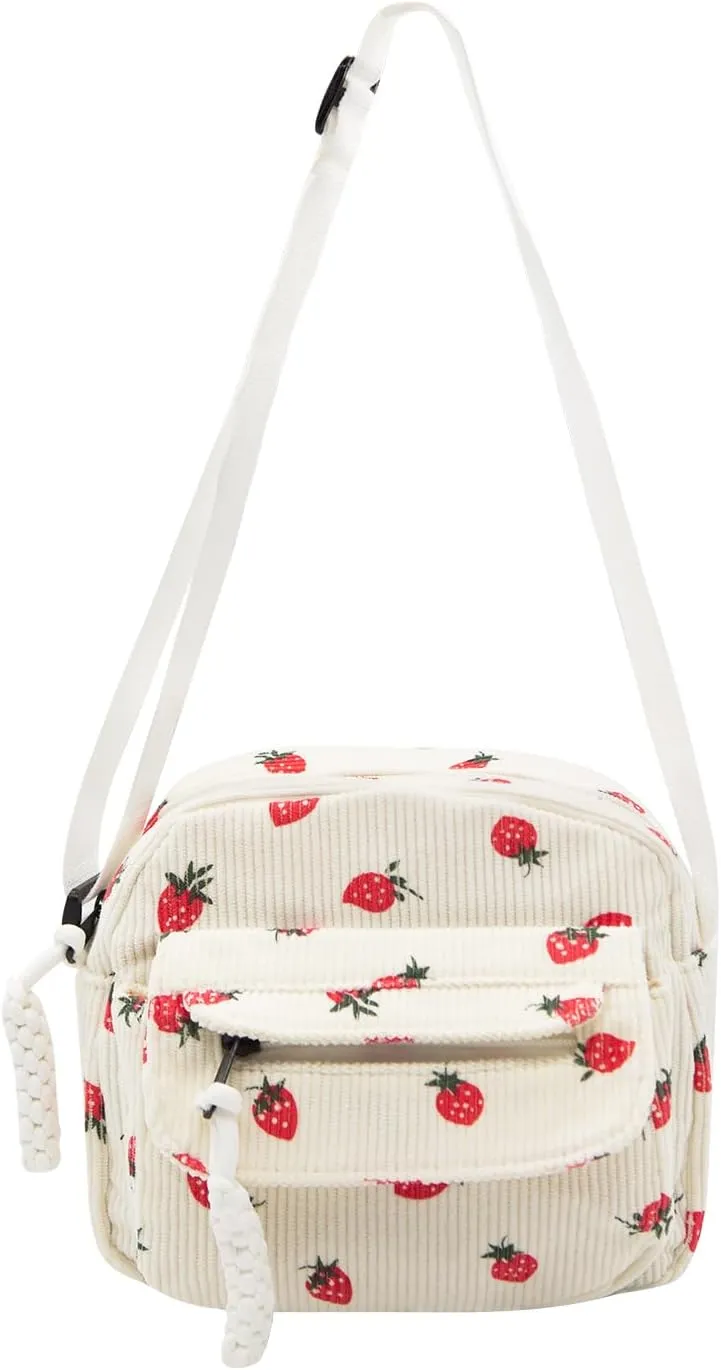 Long Keeper Corduroy Crossbody Bag for Women Cute Purse Strawberry Shoulder Bag Messenger Phone Cross body Bag Handbags Purse