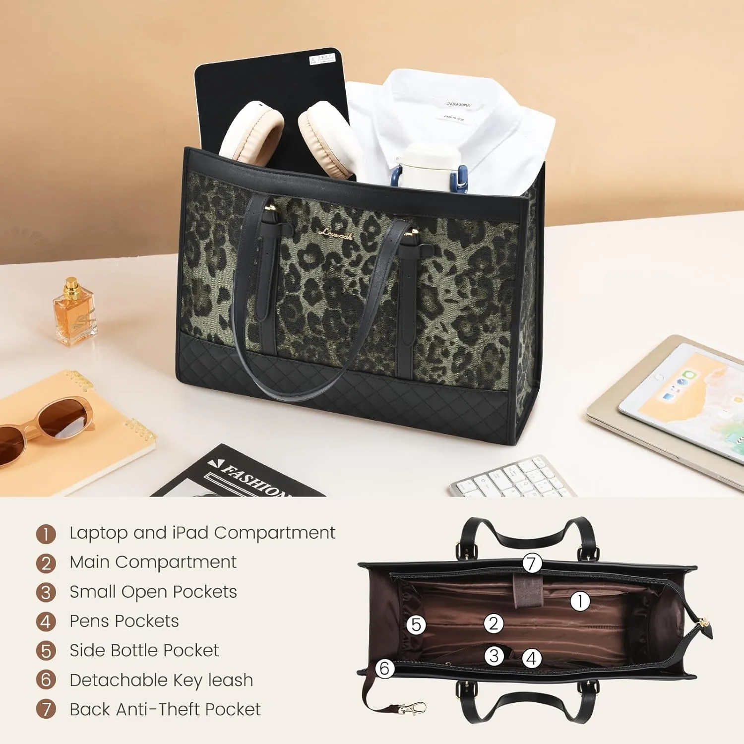 LOVEVOOK Laptop Bag for Women 15.6 inch Canvas Laptop Tote Bag, Large Capacity Work Bags with Clutch Purse, Computer Bags Office Business Briefcase, Casual Handbag for Travel College Teacher