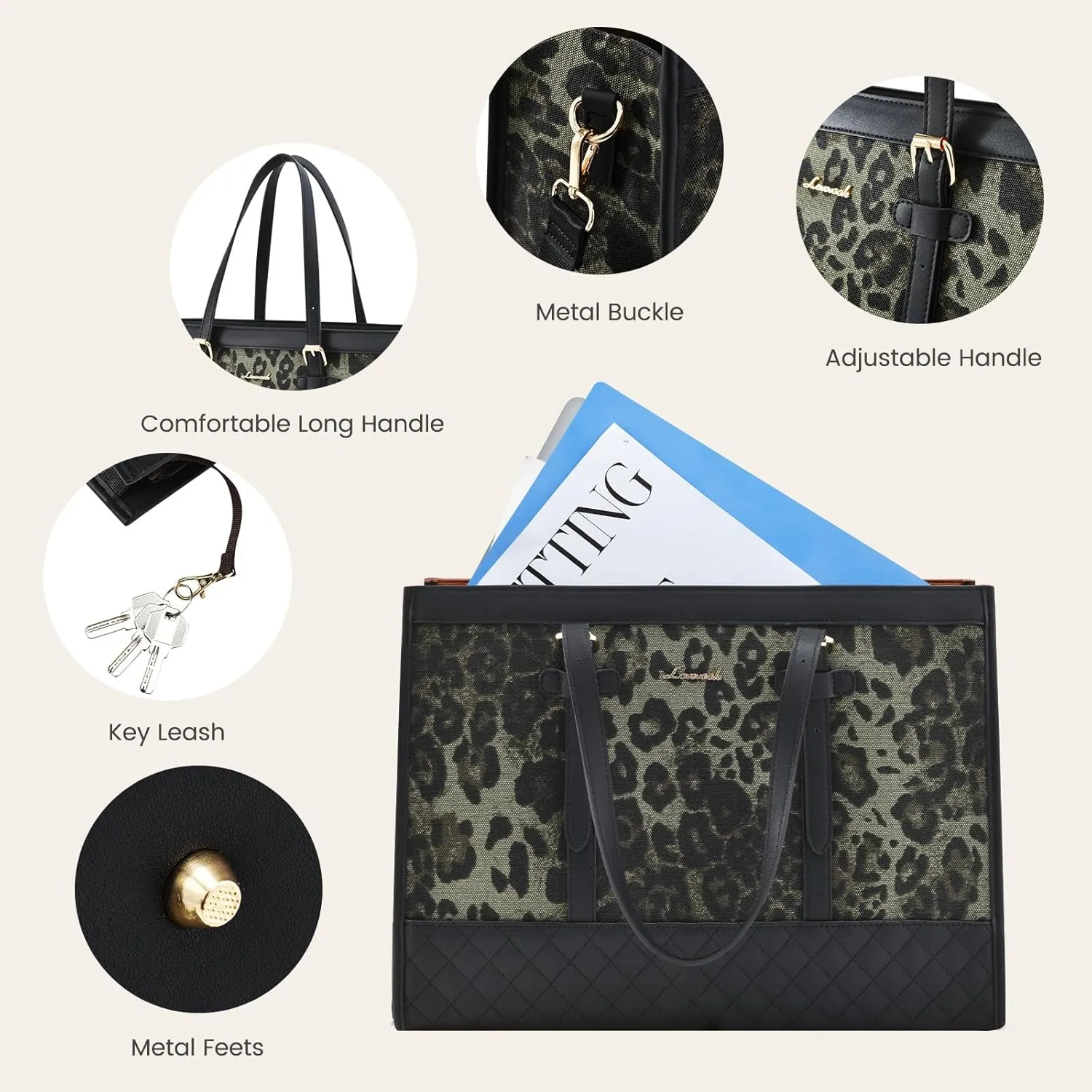 LOVEVOOK Laptop Bag for Women 15.6 inch Canvas Laptop Tote Bag, Large Capacity Work Bags with Clutch Purse, Computer Bags Office Business Briefcase, Casual Handbag for Travel College Teacher