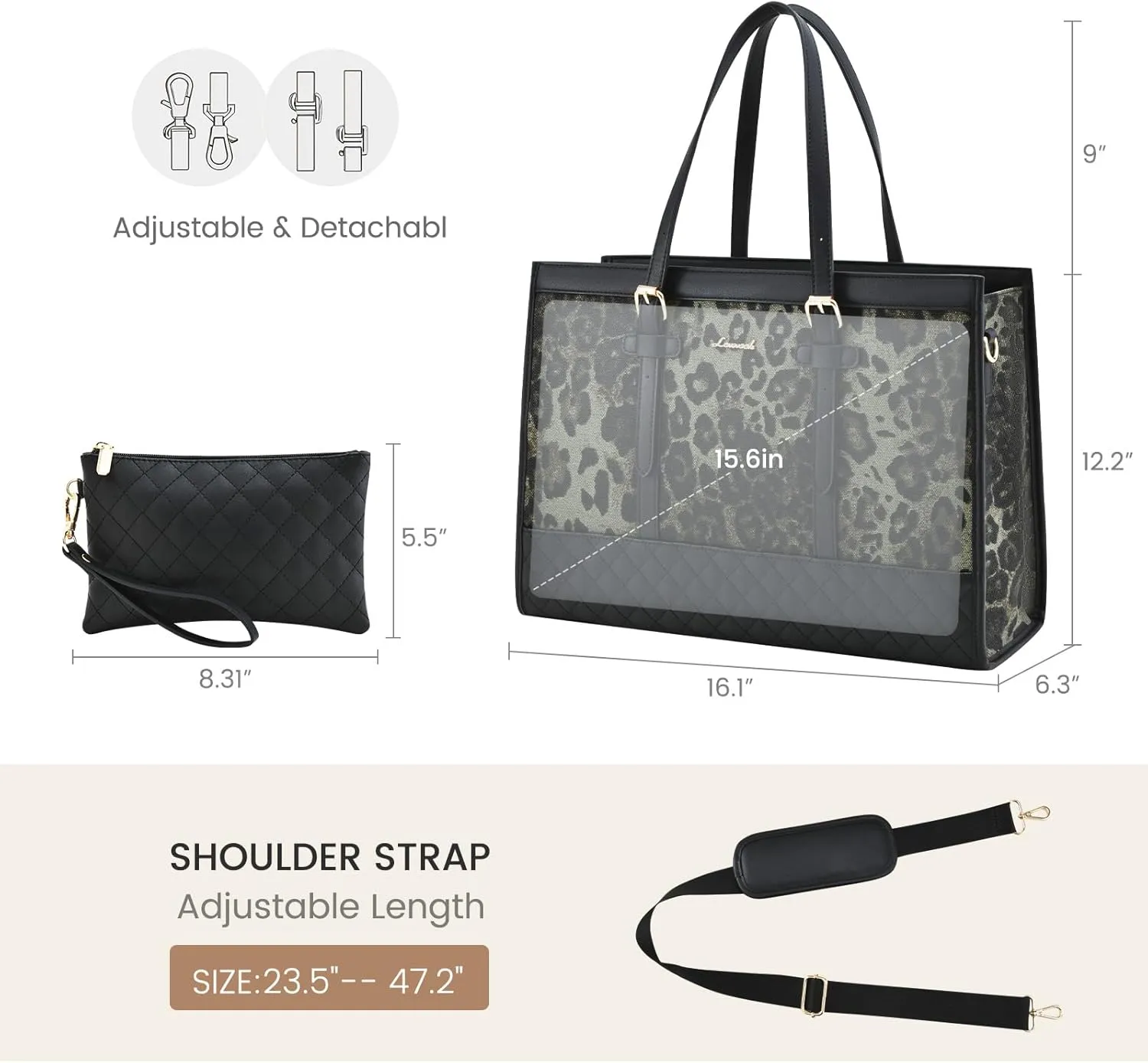 LOVEVOOK Laptop Bag for Women 15.6 inch Canvas Laptop Tote Bag, Large Capacity Work Bags with Clutch Purse, Computer Bags Office Business Briefcase, Casual Handbag for Travel College Teacher