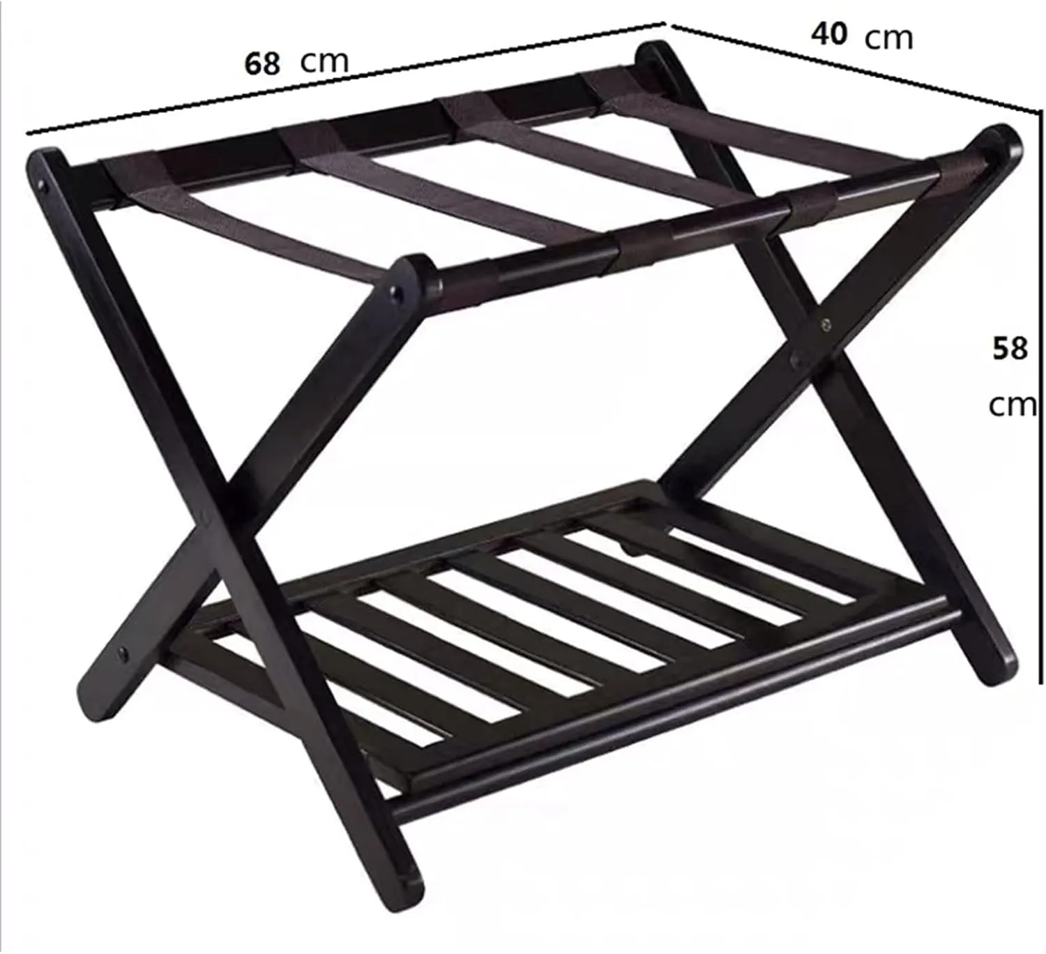 Luggage Rack - Luggage Holder for Suitcases, Foldable Double Layer Luggage Rack, Black Solid Wood Travel Bag Storage Shelf for Hotel Rooms，Shoe Rack Suitcase Holder, 60X40X58CM (Size : 1pcs)