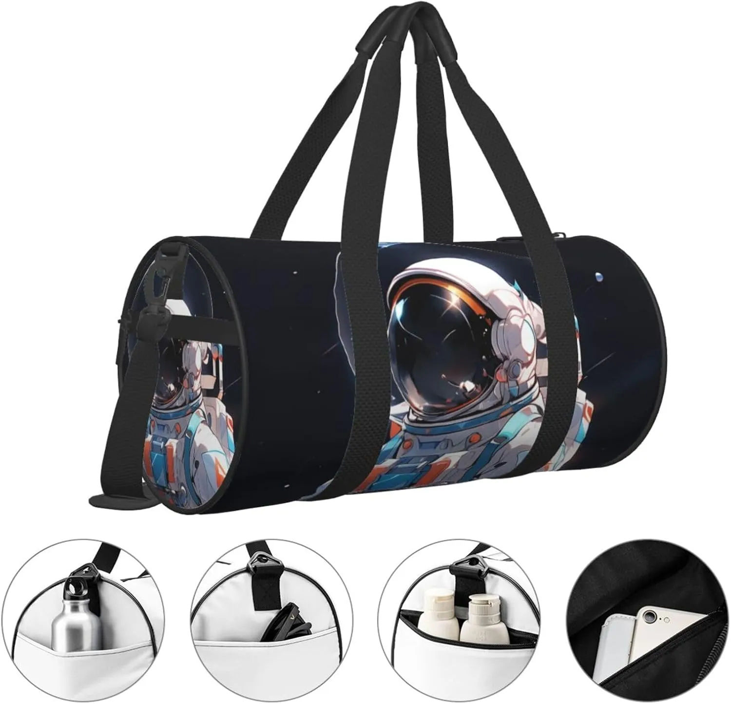 Lunar Astronaut Printed Travel Bag,Round Personal Item Storage bag,Foldie Duffel Bag for Traveling Vacation,Fitness,Sports
