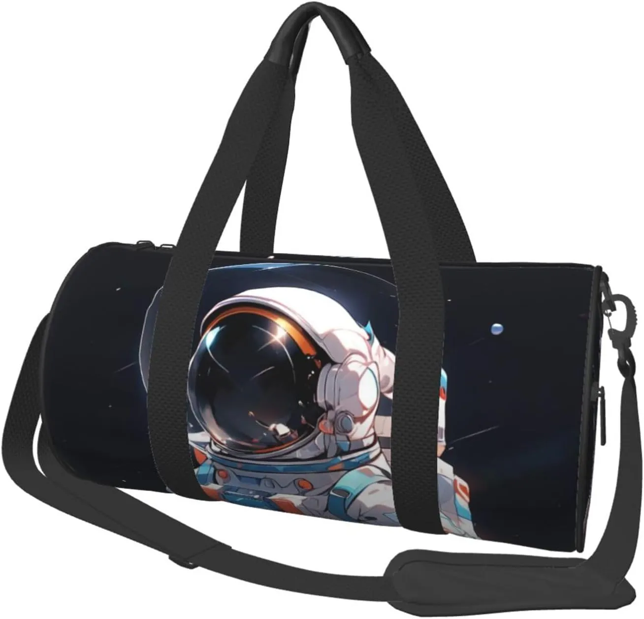 Lunar Astronaut Printed Travel Bag,Round Personal Item Storage bag,Foldie Duffel Bag for Traveling Vacation,Fitness,Sports