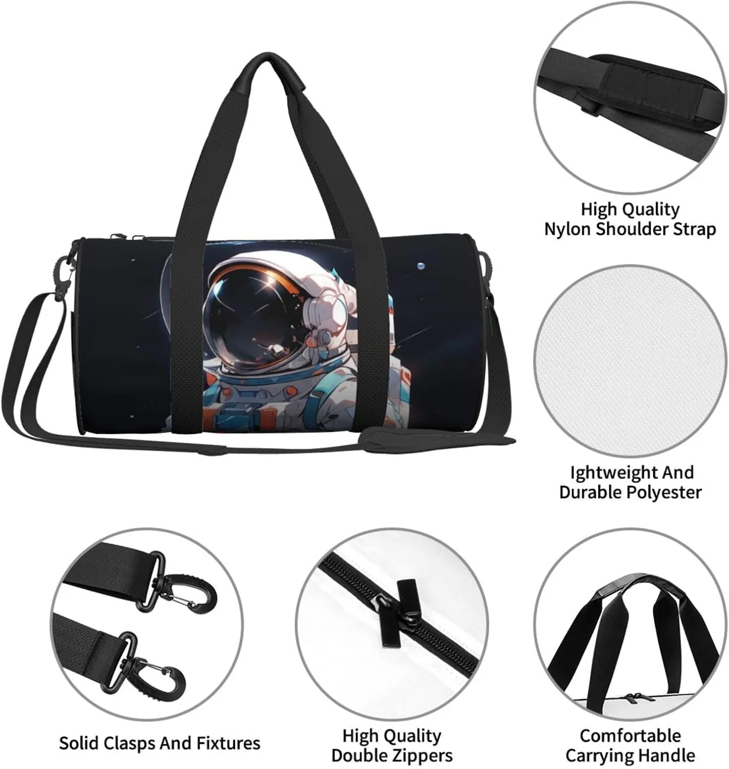 Lunar Astronaut Printed Travel Bag,Round Personal Item Storage bag,Foldie Duffel Bag for Traveling Vacation,Fitness,Sports