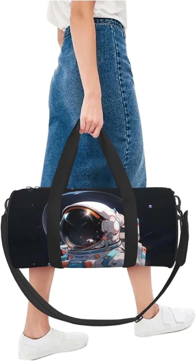 Lunar Astronaut Printed Travel Bag,Round Personal Item Storage bag,Foldie Duffel Bag for Traveling Vacation,Fitness,Sports