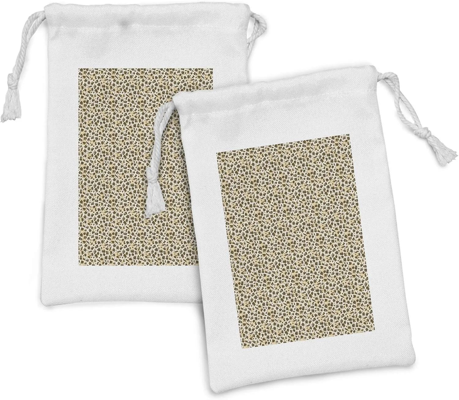 Lunarable Abstract Fabric Pouch Set of 2, Random Paintbrush Strokes Animal Print Interpretation Jungle Vibes, Small Drawstring Bag for Toiletries Masks and Favors, 9" x 6", Peach Green Brown