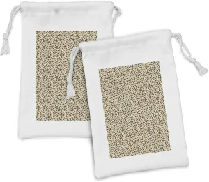 Lunarable Abstract Fabric Pouch Set of 2, Random Paintbrush Strokes Animal Print Interpretation Jungle Vibes, Small Drawstring Bag for Toiletries Masks and Favors, 9" x 6", Peach Green Brown