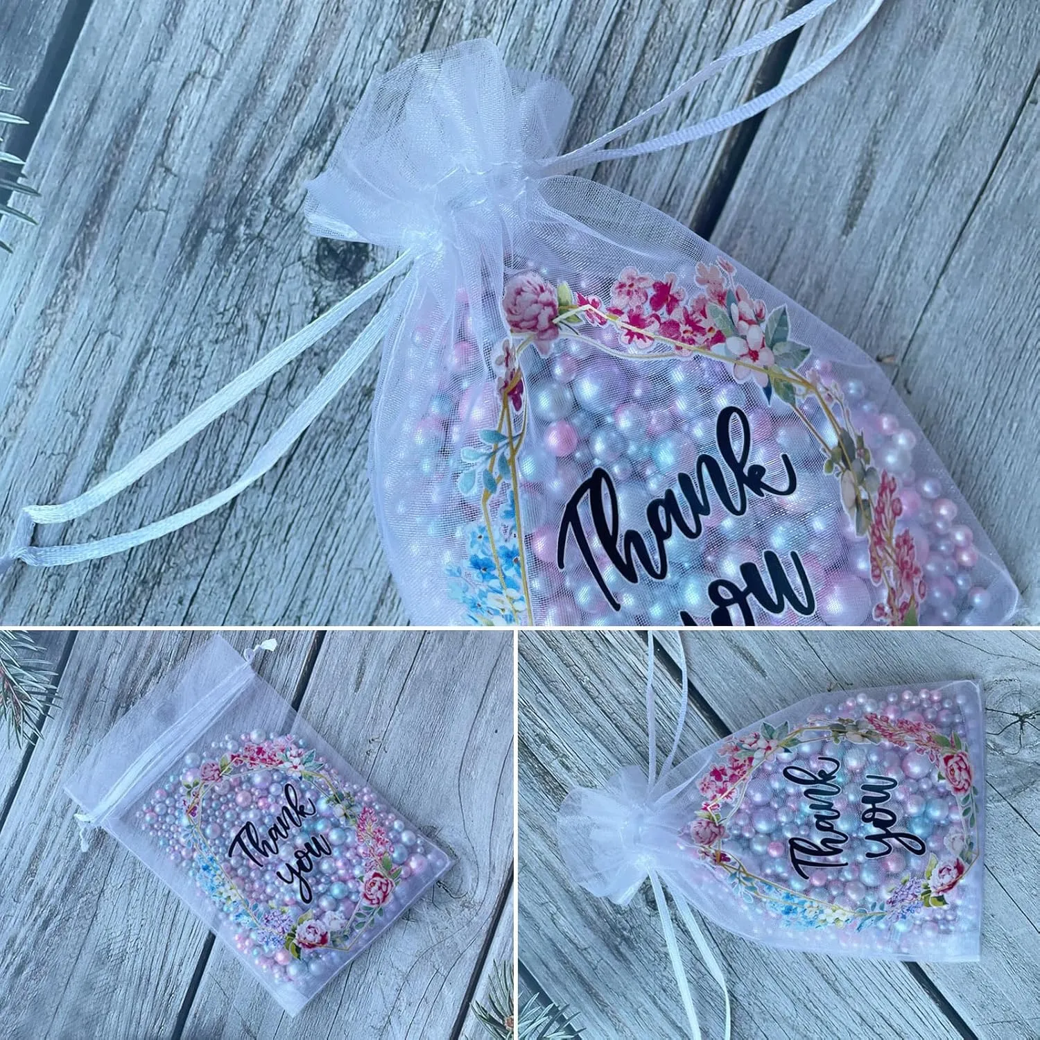 LXKBD 100PCS Organza Gift Bags for Jewelry Party Wedding Favor, 4x6 Inch Thank You White Sheer Drawstring Mesh Pouch Candy Bag