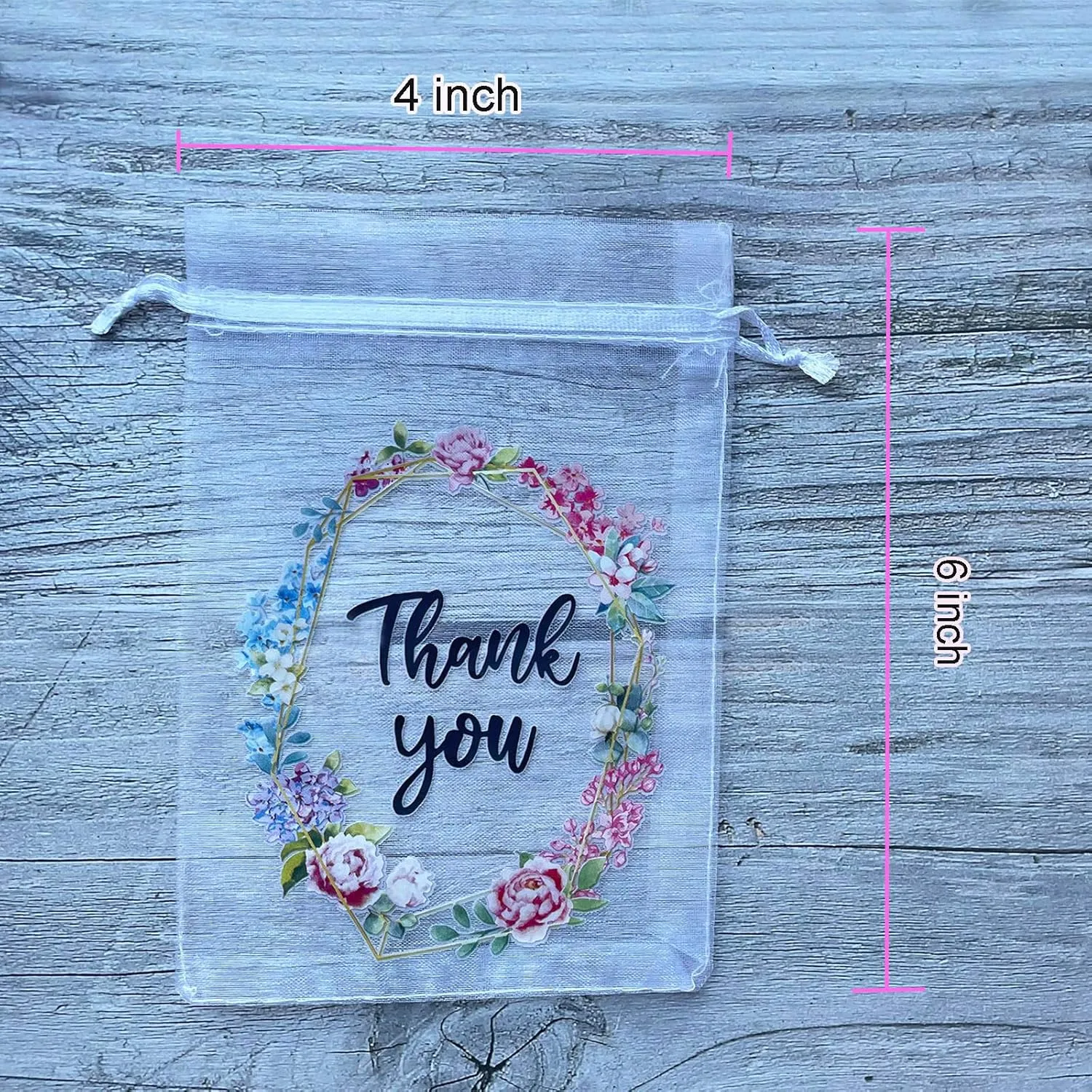 LXKBD 100PCS Organza Gift Bags for Jewelry Party Wedding Favor, 4x6 Inch Thank You White Sheer Drawstring Mesh Pouch Candy Bag