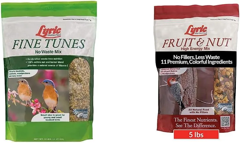 Lyric Fine Tunes and Fruit Nut Bird Seed Mixes - 5 lb Bags - Attracts Wide Variety of Songbirds