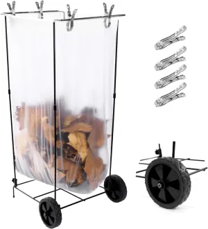MABOZOO Leaf Trash Bag Holder with Wheel, Outdoor Lawn Garbage Bag Holder Stand Holds 35-45 Gallon Capacity, Mobile Garbage Cart for Leaves, Camping, Weeding, Lawn Party