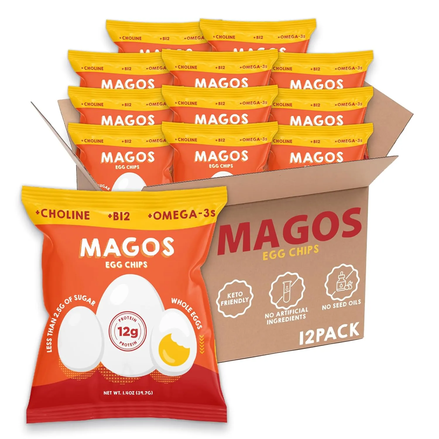 Magos Egg Chips – 12g High Protein, Low Carb, Keto & Gluten-Free, No Seed Oils, Deliciously Crunchy, 1.4oz Bags (12-Pack)