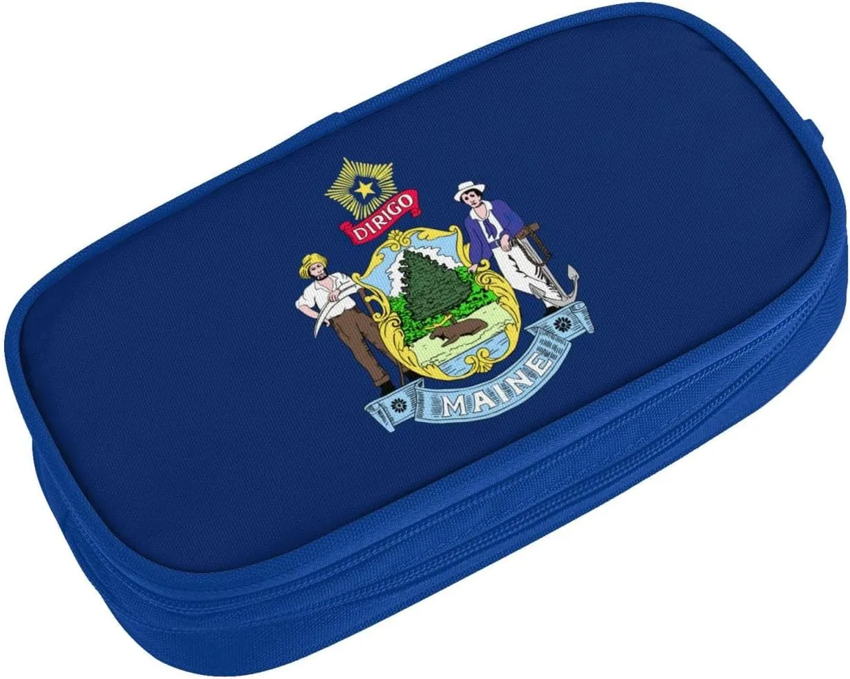 Maine State Flag print Double zip stationery bag for office.Pen Case,Travel bag makeup bag daily storage