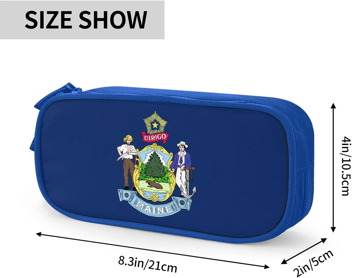 Maine State Flag print Double zip stationery bag for office.Pen Case,Travel bag makeup bag daily storage