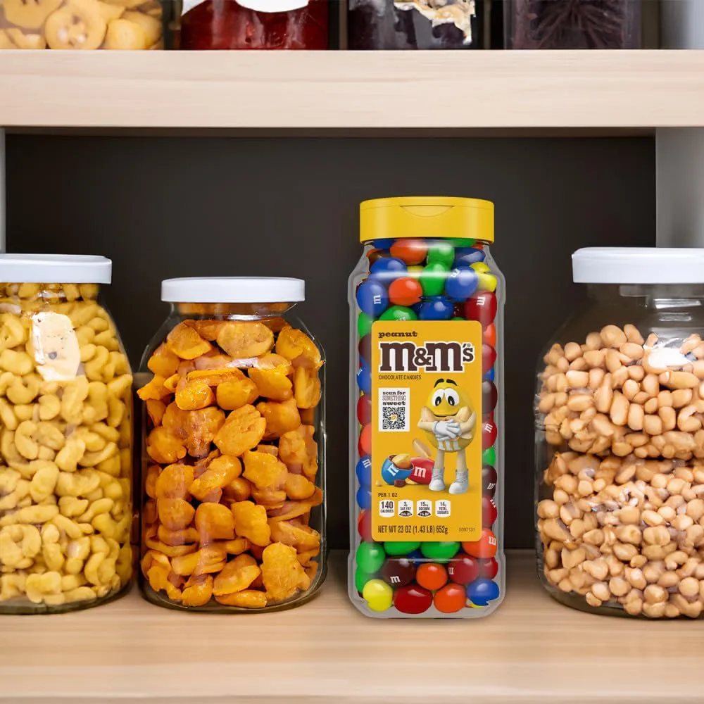 M&M’S Peanut Candy Jars, Assorted Chocolate Candies, Party Size Bulk, Movie Night Treats, Bulk Chocolate Candy, Buffet Chocolates, Resealable and Recyclable, 23 Oz Each, Pack of 2