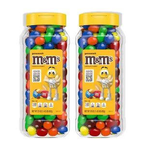 M&M’S Peanut Candy Jars, Assorted Chocolate Candies, Party Size Bulk, Movie Night Treats, Bulk Chocolate Candy, Buffet Chocolates, Resealable and Recyclable, 23 Oz Each, Pack of 2
