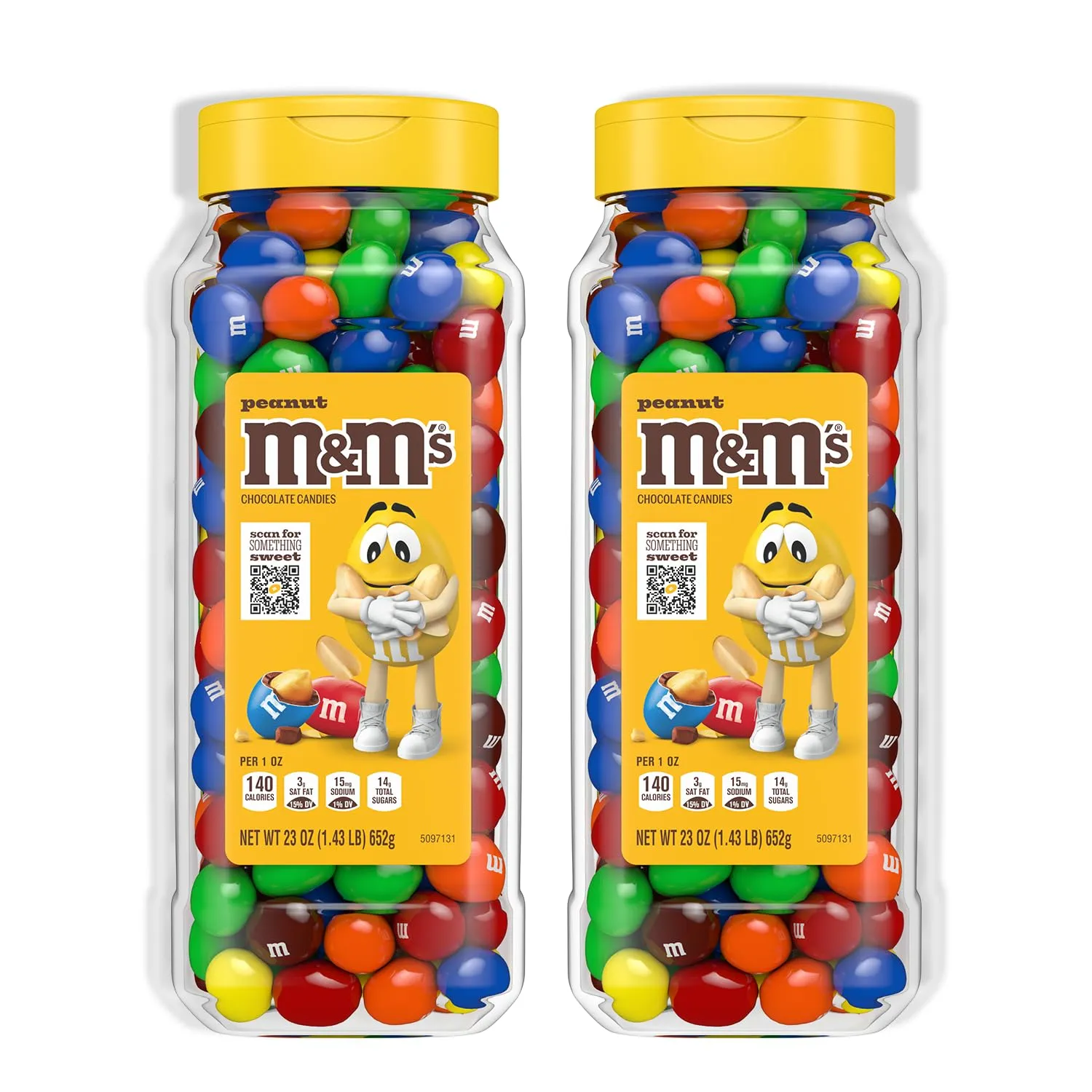 M&M’S Peanut Candy Jars, Assorted Chocolate Candies, Party Size Bulk, Movie Night Treats, Bulk Chocolate Candy, Buffet Chocolates, Resealable and Recyclable, 23 Oz Each, Pack of 2