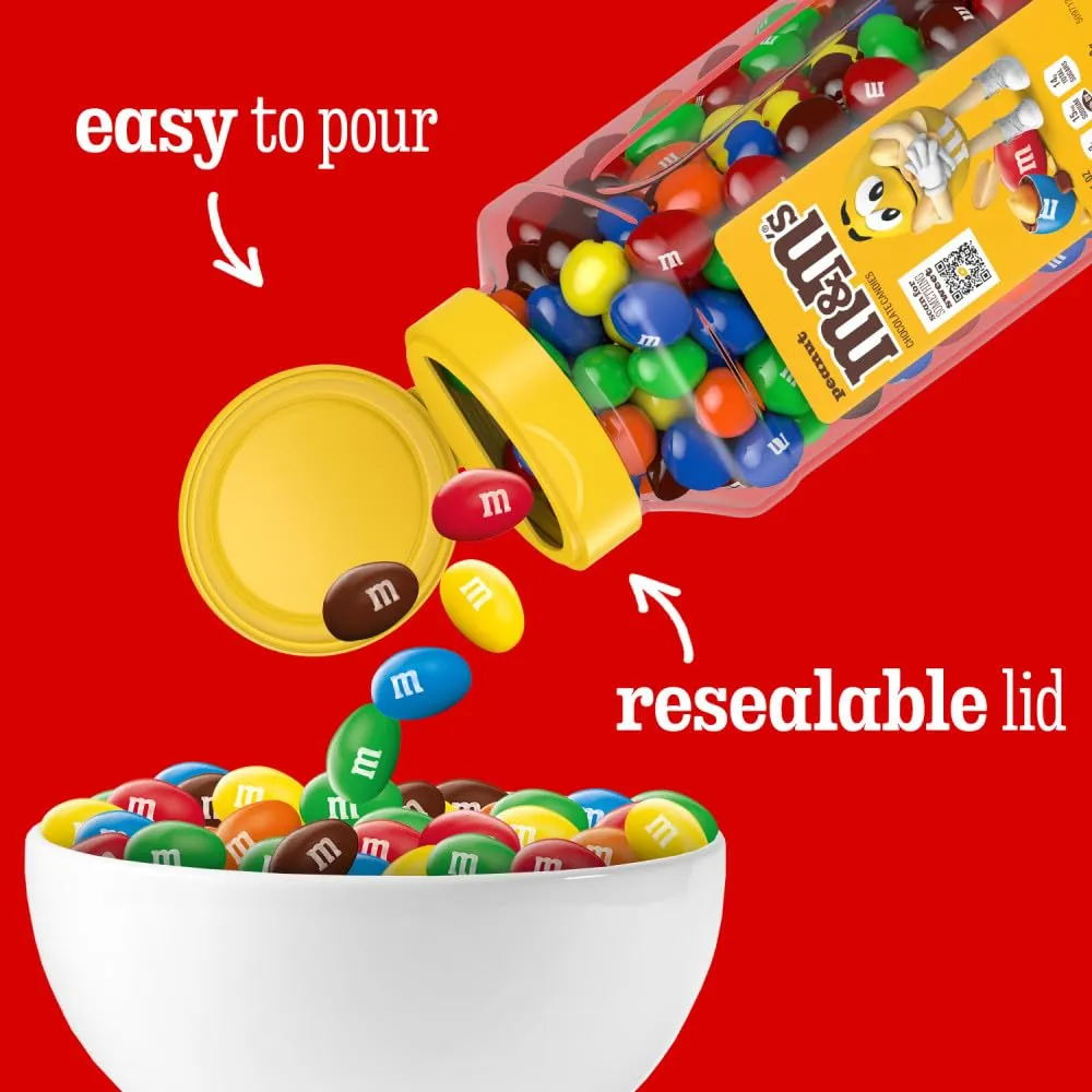 M&M’S Peanut Candy Jars, Assorted Chocolate Candies, Party Size Bulk, Movie Night Treats, Bulk Chocolate Candy, Buffet Chocolates, Resealable and Recyclable, 23 Oz Each, Pack of 2
