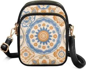 Mandala Leather Crossbody Bags for Women, Retro Dog Zipper Cell Phone Purse Passport Holder for Travel, PU Leather
