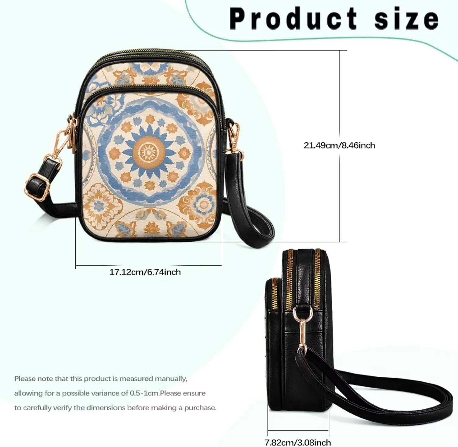 Mandala Leather Crossbody Bags for Women, Retro Dog Zipper Cell Phone Purse Passport Holder for Travel, PU Leather